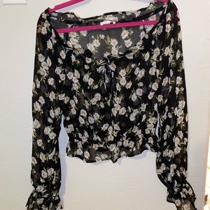 Forever 21 ruched floral blouse- m
